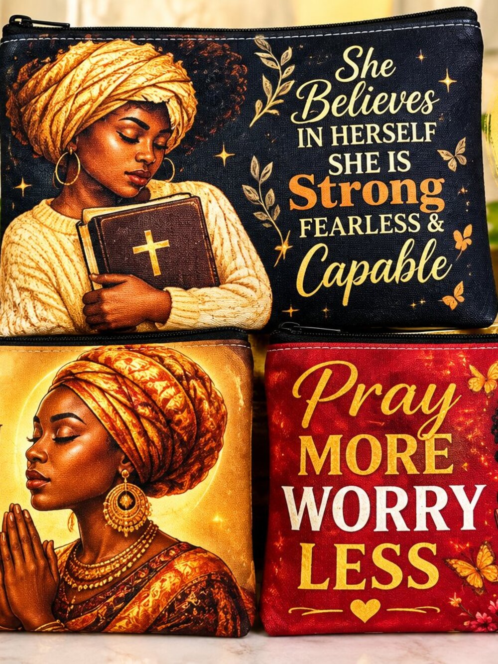 Set of 3 African American Inspirational Makeup Bags